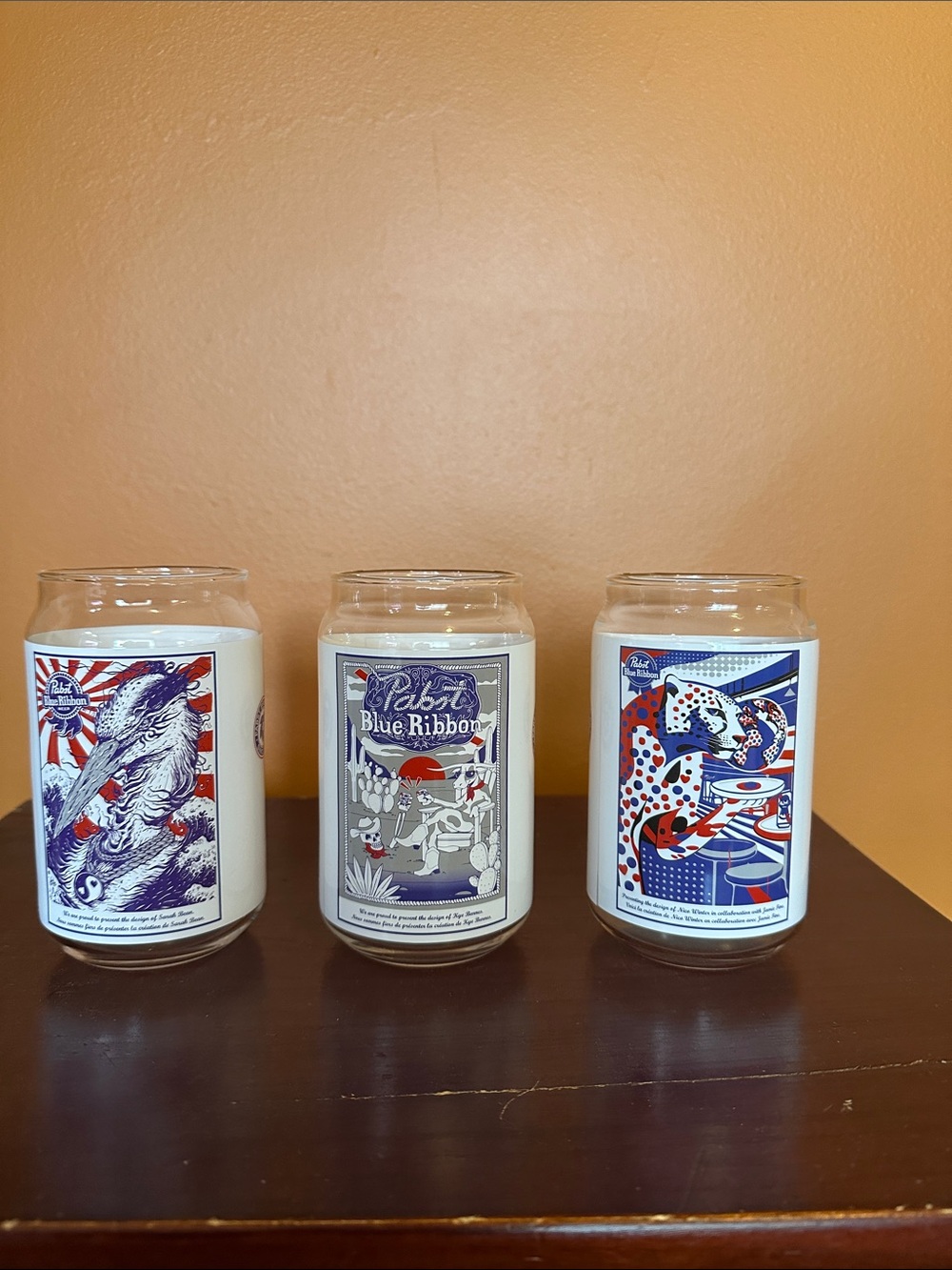 Free Shipping! 3 PBR Art Can Glasses Limited Edition Pabst Blue Ribbon Glasses